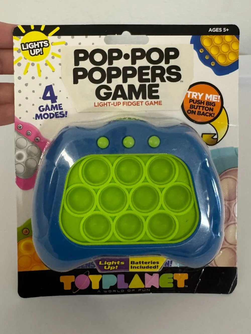 Pop-Pop Poppers Game | Blue Green Light-Up Fidget Toy 4 Game Modes | NWT